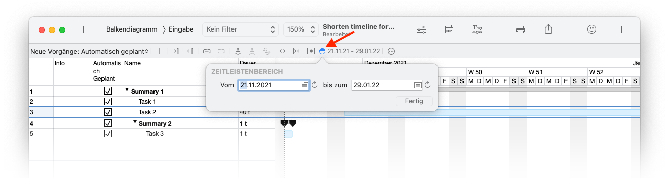 Zeitleiste kürzen - Zeitleistenfilter